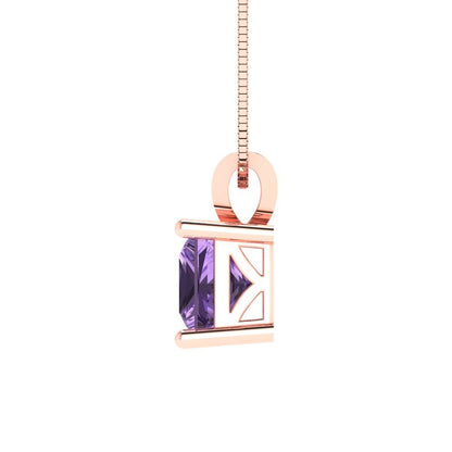 3cttw Princess Cut Alexandrite Gold-Plated 925 Silver Pendant and 18" Box-Chain Necklace