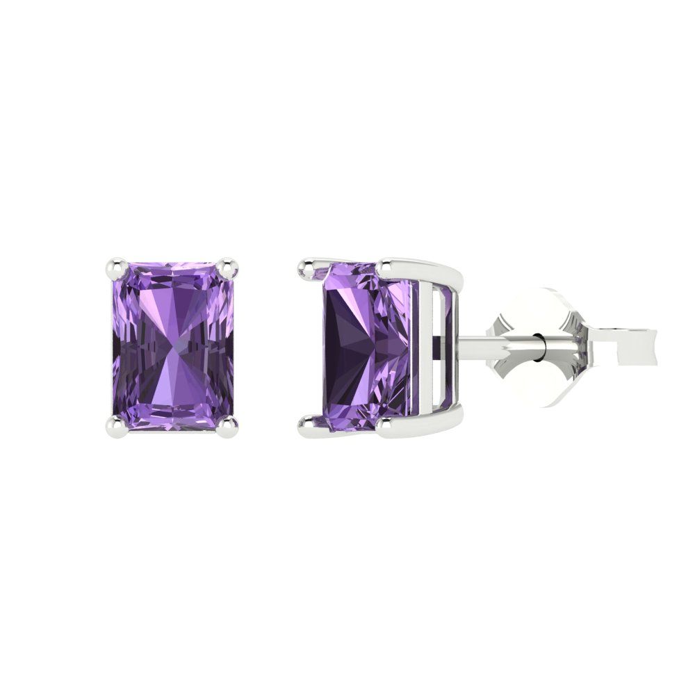 2 ctw Alexandrite Studs Earrings | 7x5mm Emerald Cut White Gold Push back | June Birthstone