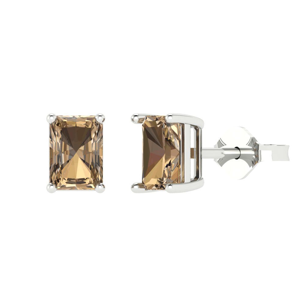 2cttw Emerald Cut Simulated Champagne Diamond Gold-Plated 925 Silver Push Back Stud Earrings