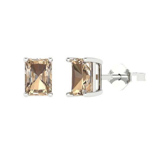 2cttw Emerald Cut Yellow Moissanite Gold-Plated 925 Silver Push Back Stud Earrings