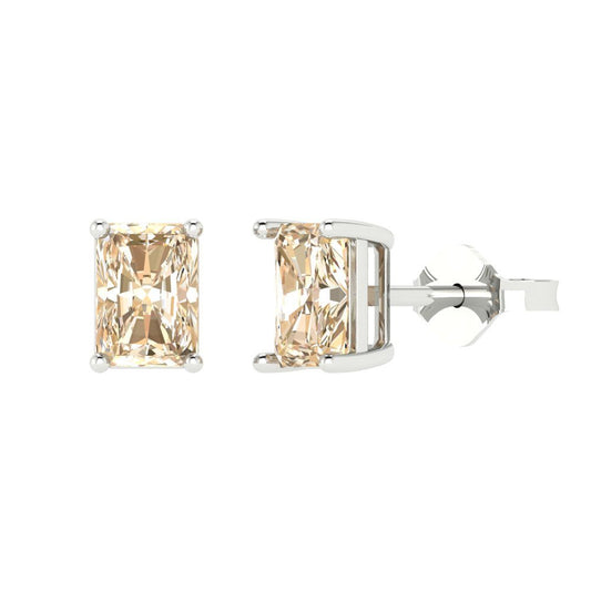 2 ctw Morganite Studs Earrings | 7x5mm Emerald Cut White Gold Push back | February Birthstone