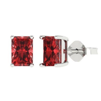 2 ctw Garnet Studs Earrings | 7x5mm Emerald Cut White Gold Push back | January Birthstone