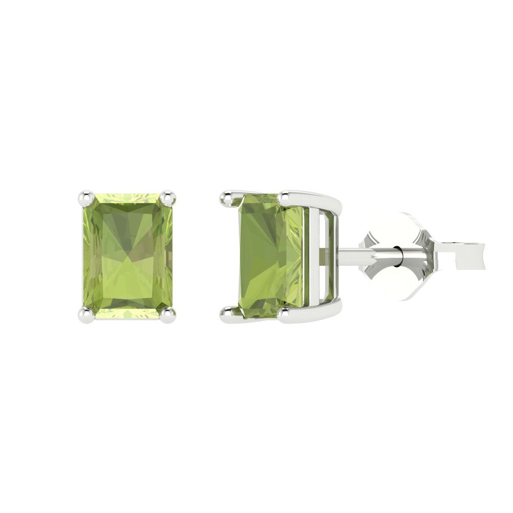 2 ctw Peridot Studs Earrings | 7x5mm Emerald Cut White Gold Push back | August Birthstone