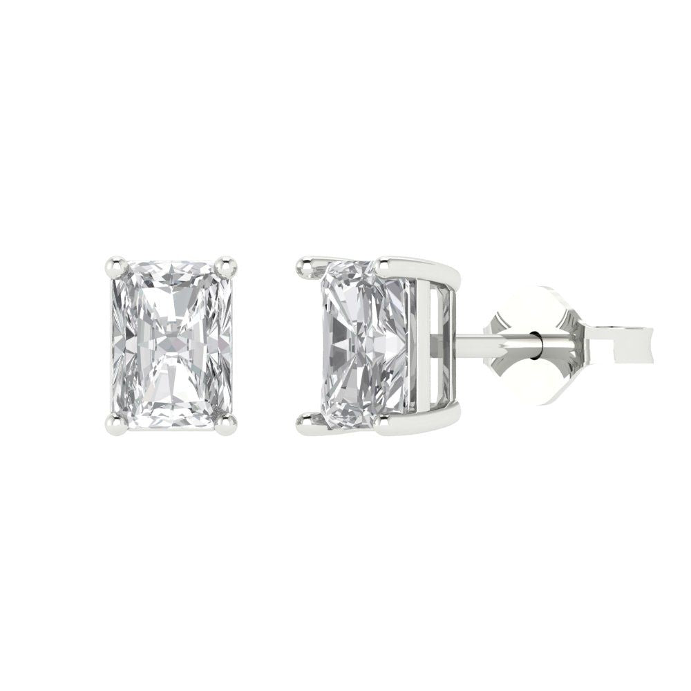 2cttw Emerald Cut Moissanite Gold-Plated 925 Silver Push Back Stud Earrings