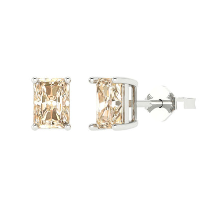 2cttw Emerald Cut Natural Morganite Gold-Plated 925 Silver Push Back Stud Earrings