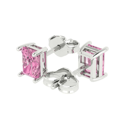 2cttw Emerald Cut Simulated Pink Diamond Gold-Plated 925 Silver Push Back Stud Earrings