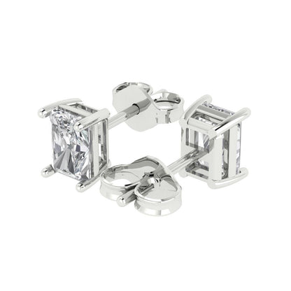 2 ctw Moissanite Studs Earrings | 7x5mm Emerald Cut White Gold Push back | April Birthstone
