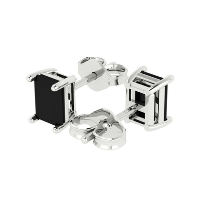 2cttw Emerald Cut Natural Onyx Gold-Plated 925 Silver Push Back Stud Earrings