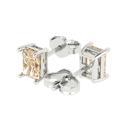 2cttw Emerald Cut Natural Morganite Gold-Plated 925 Silver Push Back Stud Earrings