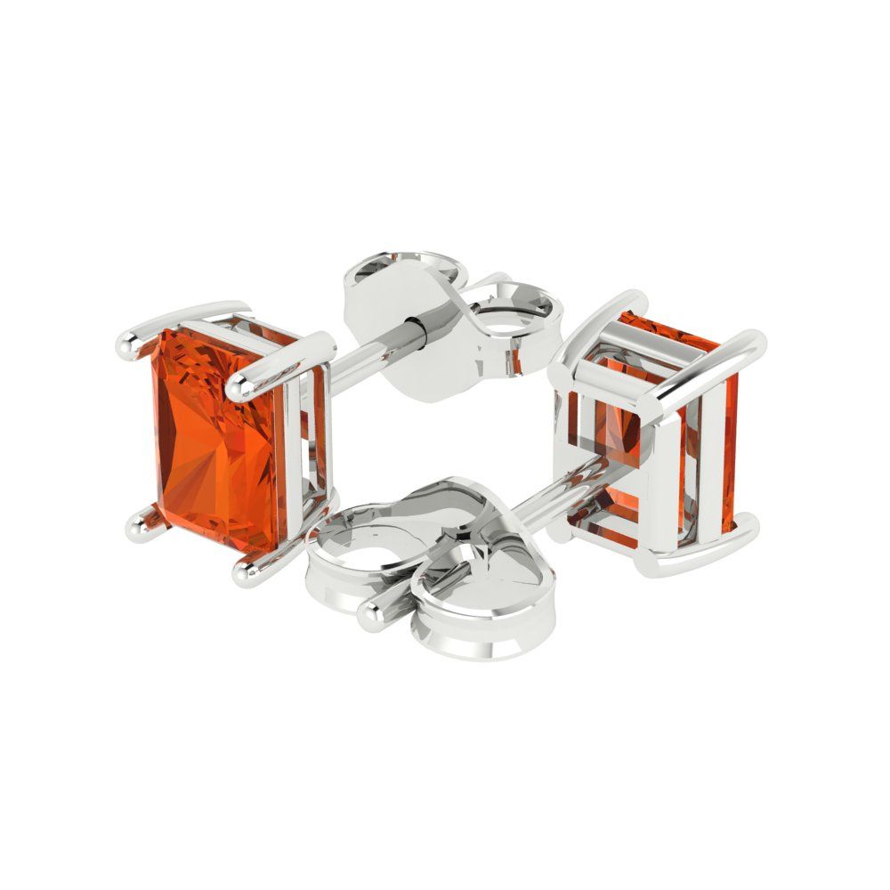 2cttw Emerald Cut Simulated Red Diamond Gold-Plated 925 Silver Push Back Stud Earrings