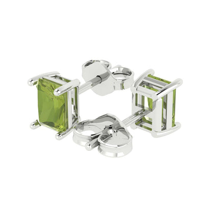 2cttw Emerald Cut Natural Peridot Gold-Plated 925 Silver Push Back Stud Earrings