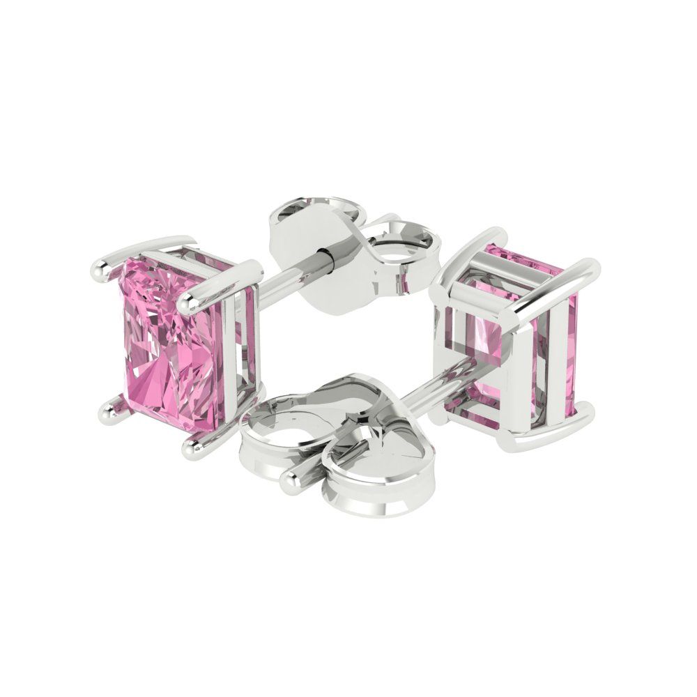 2cttw Emerald Cut Simulated Pink Diamond Gold-Plated 925 Silver Push Back Stud Earrings