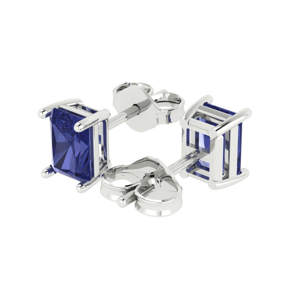 2 ctw Tanzanite Studs Earrings | 7x5mm Emerald Cut White Gold Push back | December Birthstone