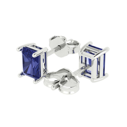 2 ctw Tanzanite Studs Earrings | 7x5mm Emerald Cut White Gold Push back | December Birthstone