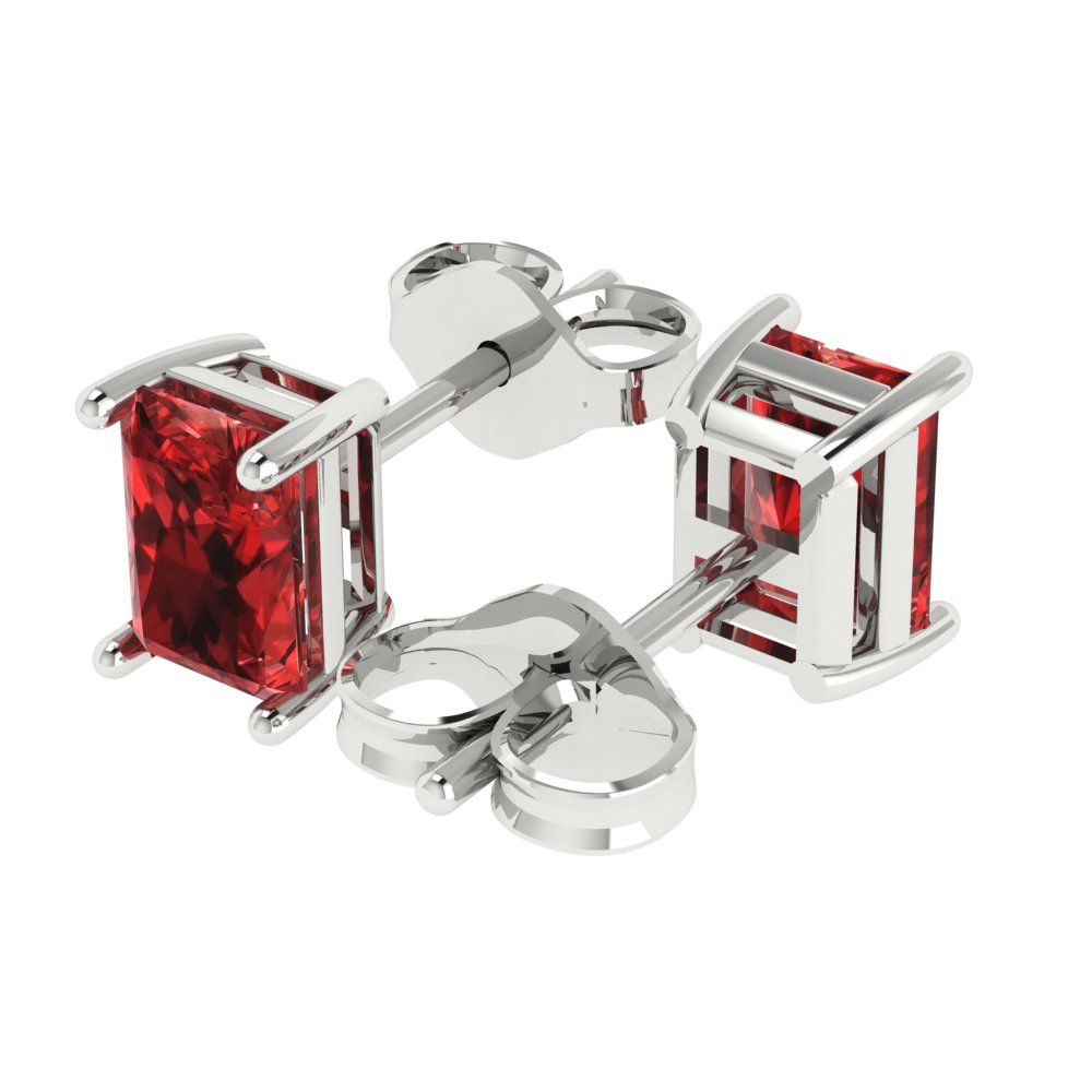2 ctw Garnet Studs Earrings | 7x5mm Emerald Cut White Gold Push back | January Birthstone