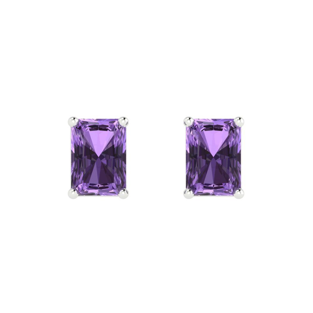2 ctw Alexandrite Studs Earrings | 7x5mm Emerald Cut White Gold Push back | June Birthstone