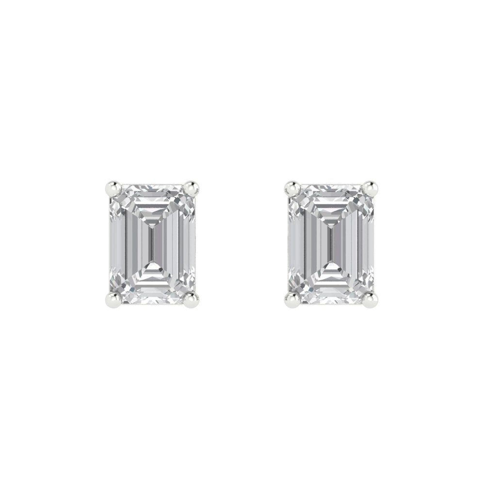 2cttw Emerald Cut Moissanite Gold-Plated 925 Silver Push Back Stud Earrings