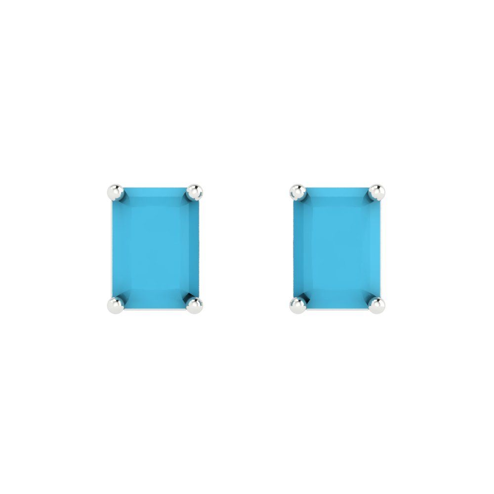 2cttw Emerald Cut Simulated Turquoise Gold-Plated 925 Silver Push Back Stud Earrings