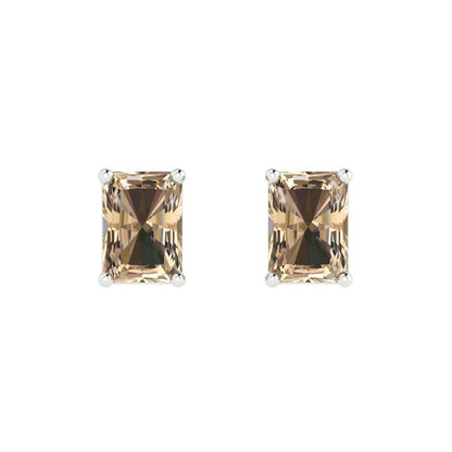 2 ctw Yellow Moissanite Studs Earrings | 7x5mm Emerald Cut White Gold Push back | April Birthstone