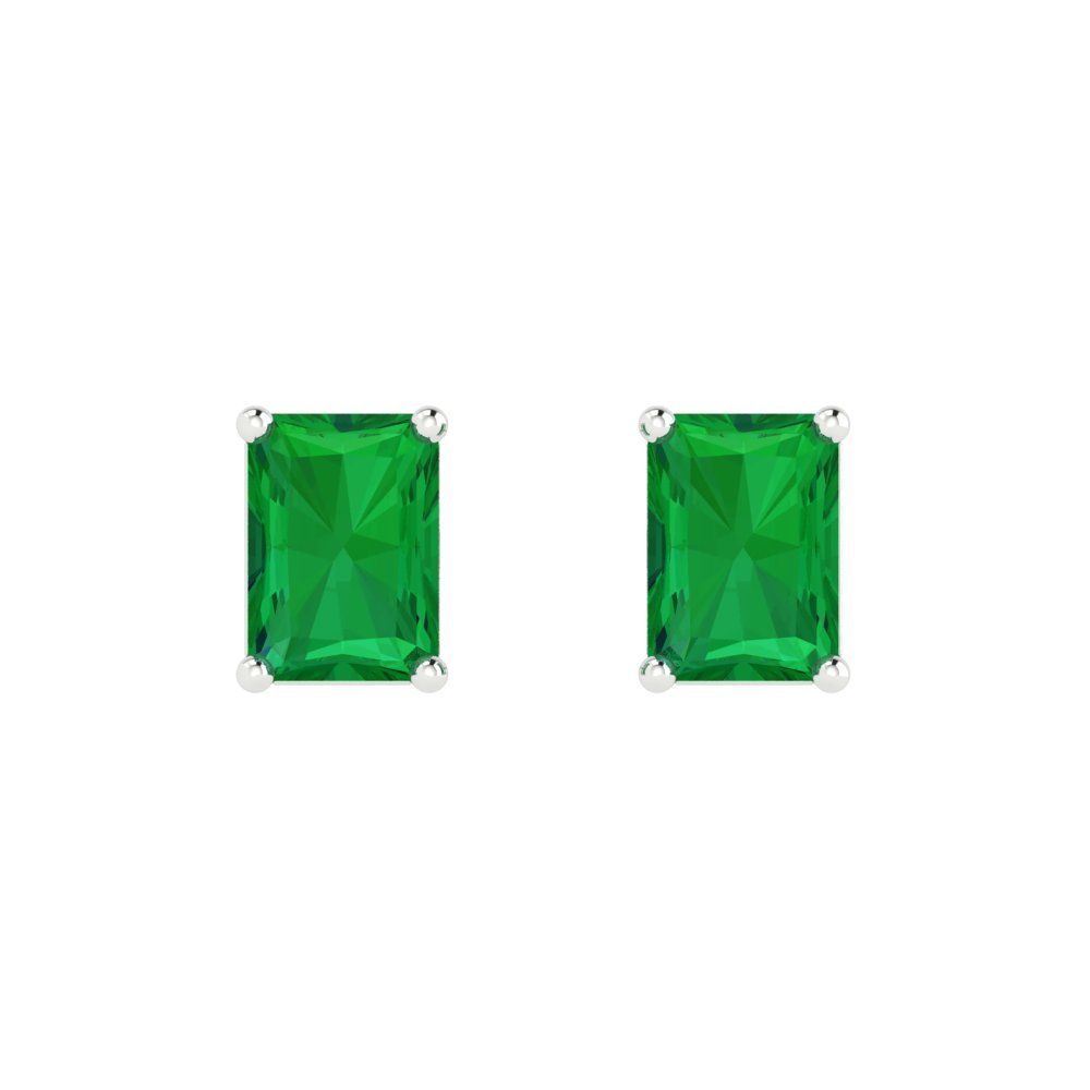 2cttw Emerald Cut Simulated Emerald Gold-Plated 925 Silver Push Back Stud Earrings