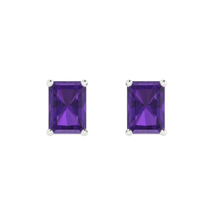 2 ctw Amethyst Studs Earrings | 7x5mm Emerald Cut White Gold Push back | February Birthstone