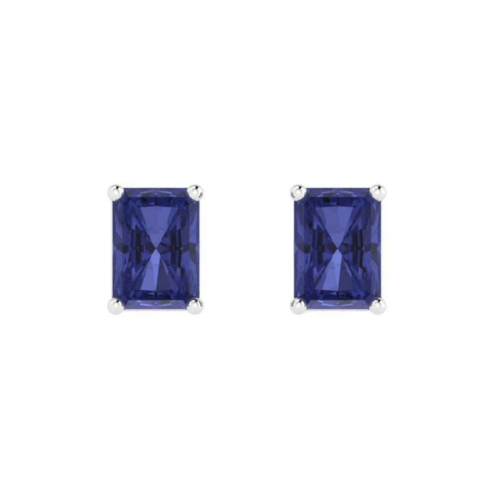 2 ctw Tanzanite Studs Earrings | 7x5mm Emerald Cut White Gold Push back | December Birthstone