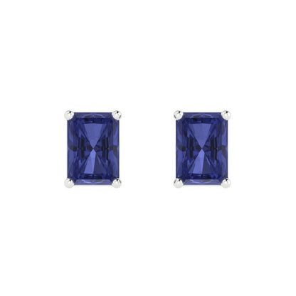 2 ctw Tanzanite Studs Earrings | 7x5mm Emerald Cut White Gold Push back | December Birthstone