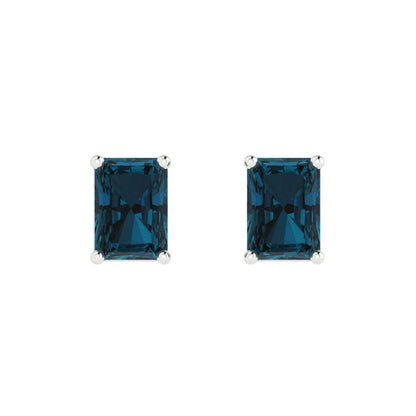 2cttw Emerald Cut Natural London Blue Topaz Gold-Plated 925 Silver Push Back Stud Earrings