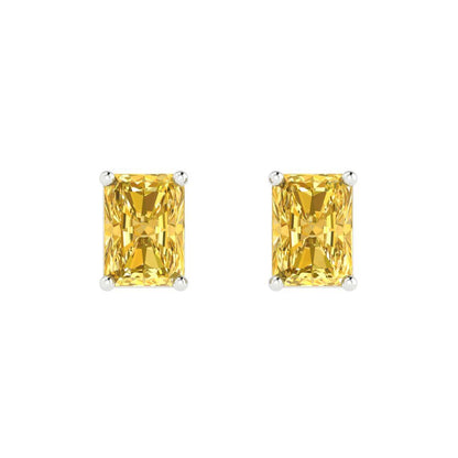2cttw Emerald Cut Natural Citrine Gold-Plated 925 Silver Push Back Stud Earrings