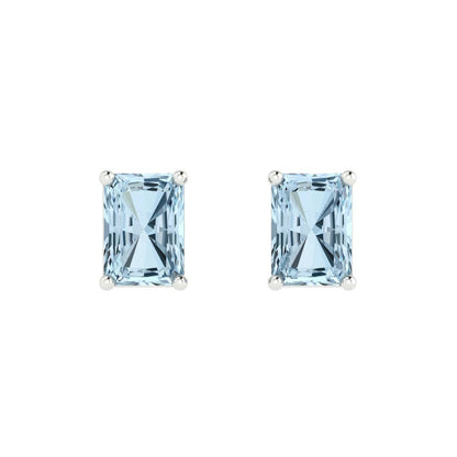 2cttw Emerald Cut Simulated Blue Diamond Gold-Plated 925 Silver Push Back Stud Earrings