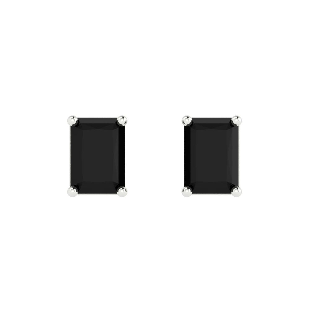 2 ctw Onyx Studs Earrings | 7x5mm Emerald Cut White Gold Push back | July Birthstone