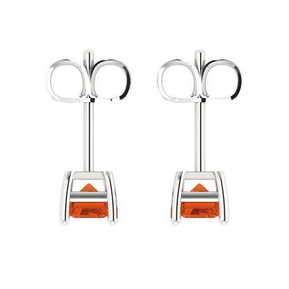 2 ctw Red Zirconia Studs Earrings | 7x5mm Emerald Cut White Gold Push back | April Birthstone