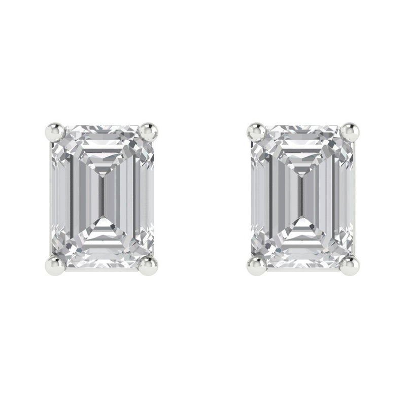 2.0 ct Brilliant Emerald Cut Solitaire Studs Natural Diamond Stone Clarity SI1-2 Color G-H White Gold Earrings Push back