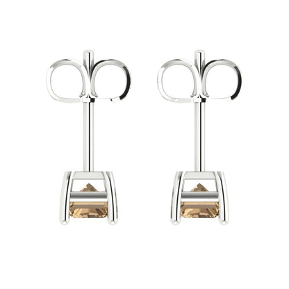2 ctw Champagne Studs Earrings | 7x5mm Emerald Cut White Gold Push back | April Birthstone