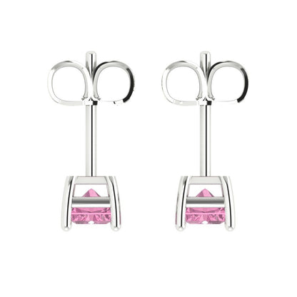 2cttw Emerald Cut Simulated Pink Diamond Gold-Plated 925 Silver Push Back Stud Earrings