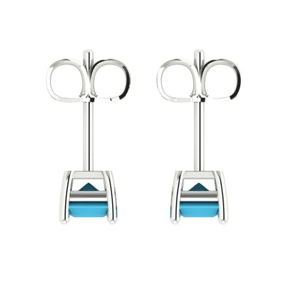 2 ctw Turquoise Studs Earrings | 7x5mm Emerald Cut White Gold Push back | December Birthstone