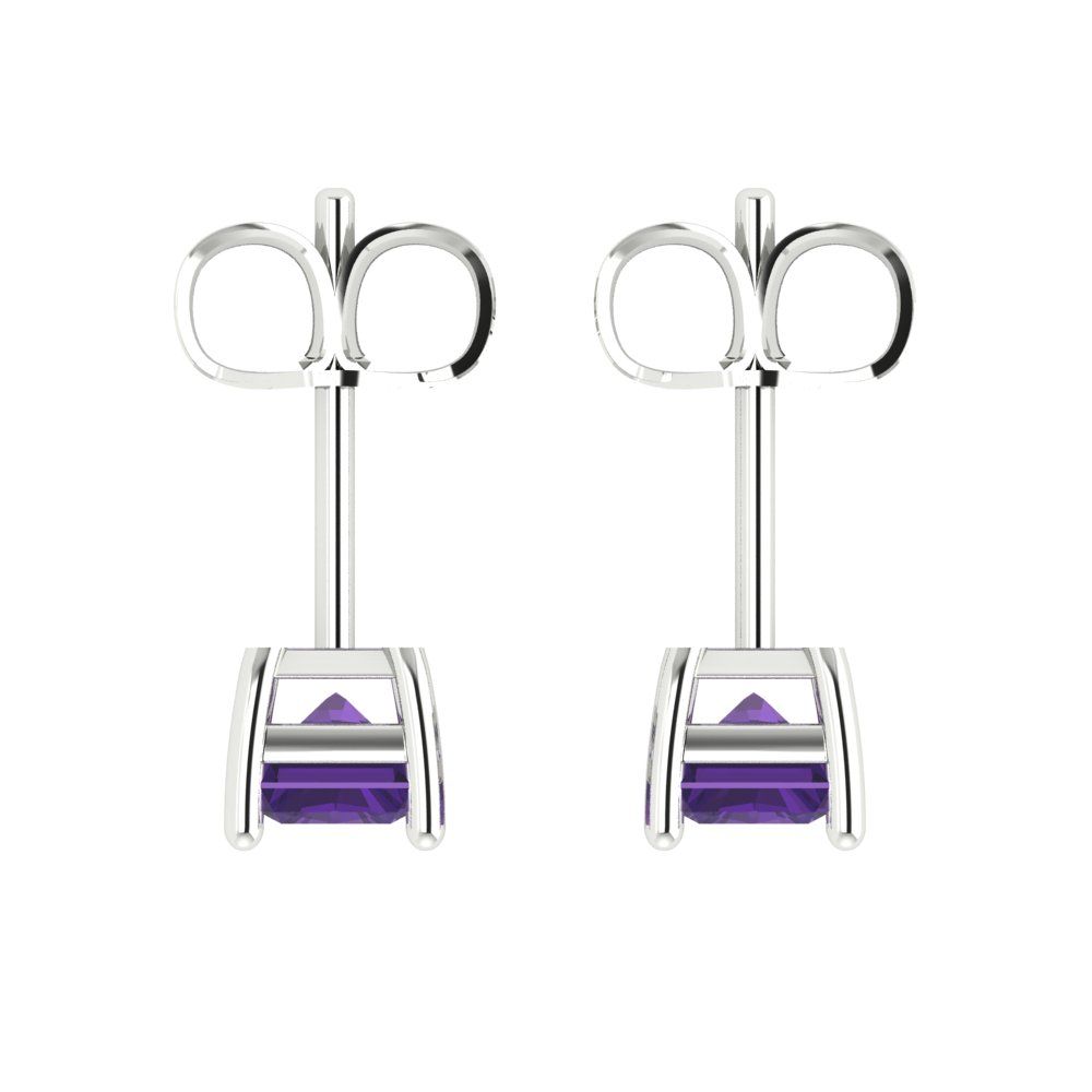 2cttw Emerald Cut Natural Amethyst Gold-Plated 925 Silver Push Back Stud Earrings