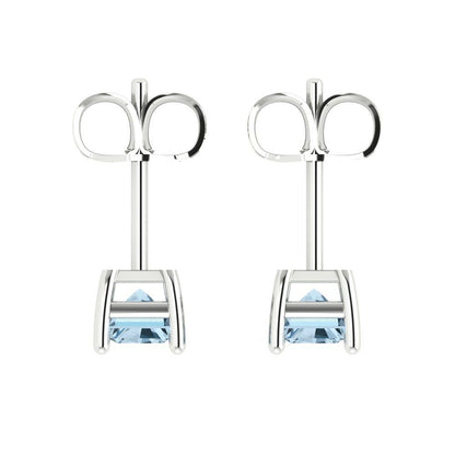 2cttw Emerald Cut Simulated Blue Diamond Gold-Plated 925 Silver Push Back Stud Earrings