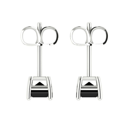 2 ctw Onyx Studs Earrings | 7x5mm Emerald Cut White Gold Push back | July Birthstone