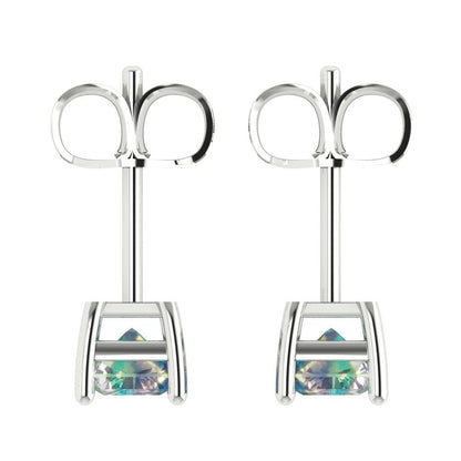 2 ctw Blue Moissanite Studs Earrings | 7x5mm Emerald Cut White Gold Push back | April Birthstone