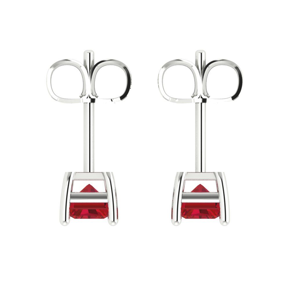 2 ctw Pink Tourmaline Studs Earrings | 7x5mm Emerald Cut White Gold Push back | April Birthstone