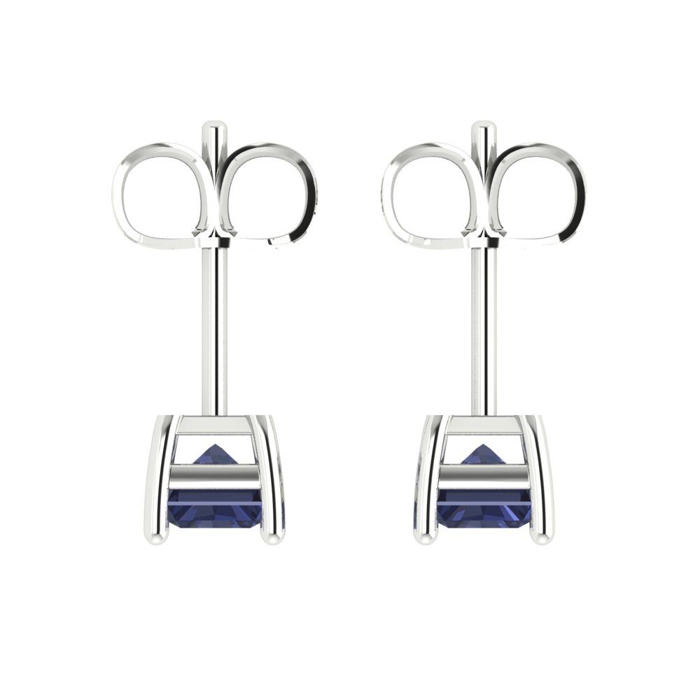 2 ctw Blue Sapphire Studs Earrings | 7x5mm Emerald Cut White Gold Push back | September Birthstone