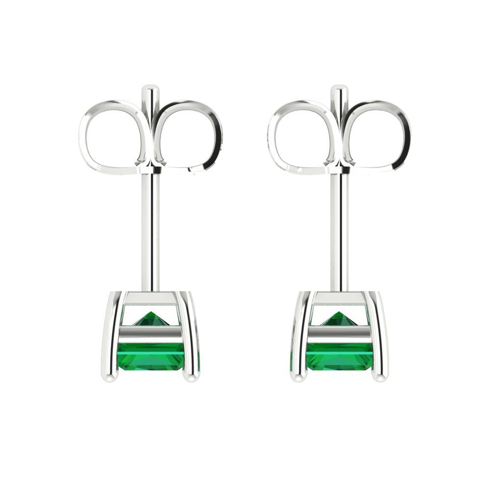 2 ctw Emerald Studs Earrings | 7x5mm Emerald Cut White Gold Push back | May Birthstone