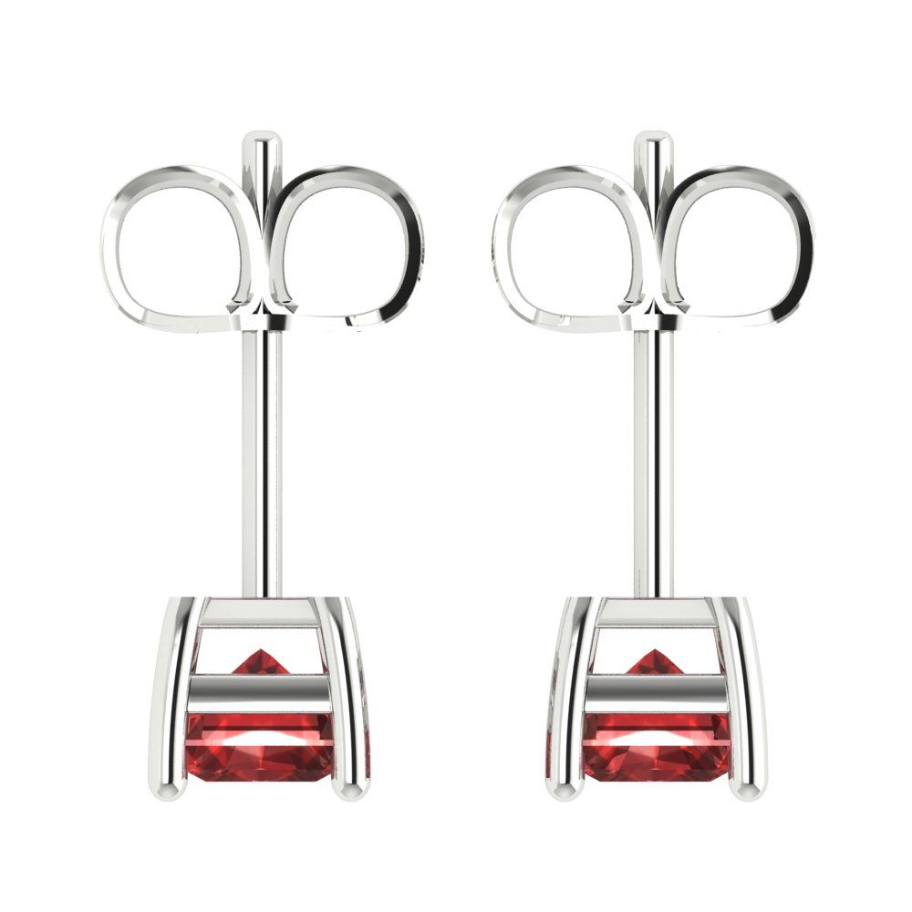 2 ctw Garnet Studs Earrings | 7x5mm Emerald Cut White Gold Push back | January Birthstone