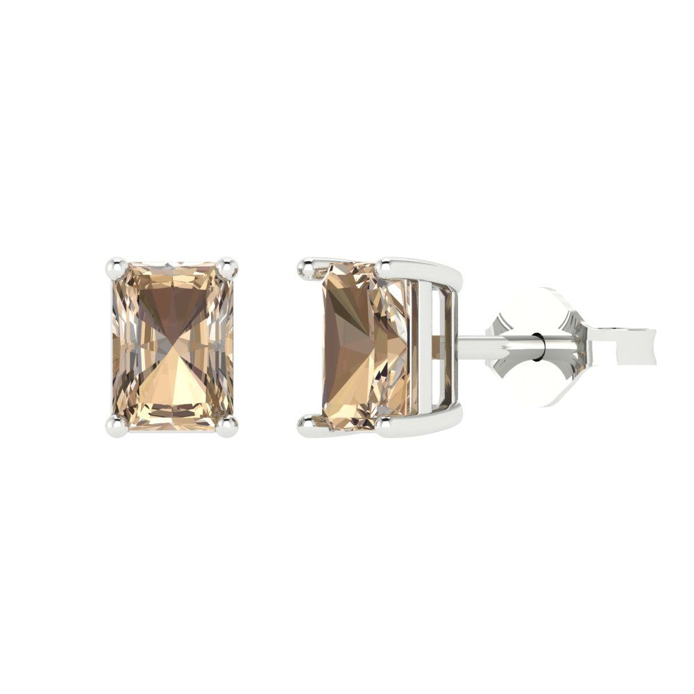 1 ctw Yellow Moissanite Studs Earrings | 6x4mm Emerald Cut White Gold Push back | April Birthstone
