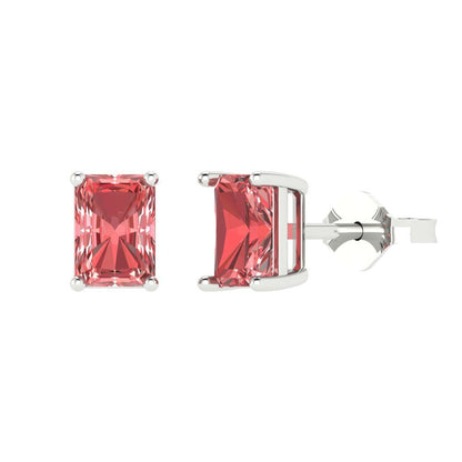 1cttw Emerald Cut Natural Garnet Gold-Plated 925 Silver Push Back Stud Earrings