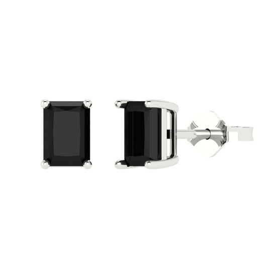1 ctw Onyx Studs Earrings | 6x4mm Emerald Cut White Gold Push back | July Birthstone