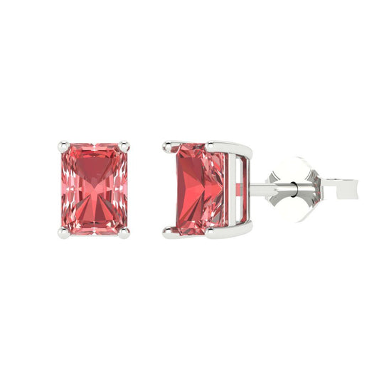 1 ctw Garnet Studs Earrings | 6x4mm Emerald Cut White Gold Push back | January Birthstone