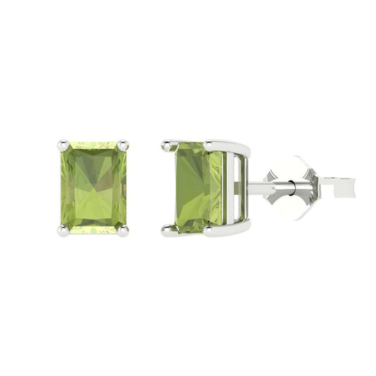 1cttw Emerald Cut Natural Peridot Gold-Plated 925 Silver Push Back Stud Earrings
