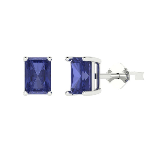 1cttw Emerald Cut Simulated Tanzanite Gold-Plated 925 Silver Push Back Stud Earrings